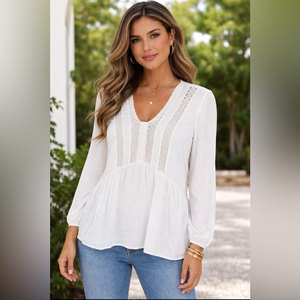 Mango White Lace Detail Blouse